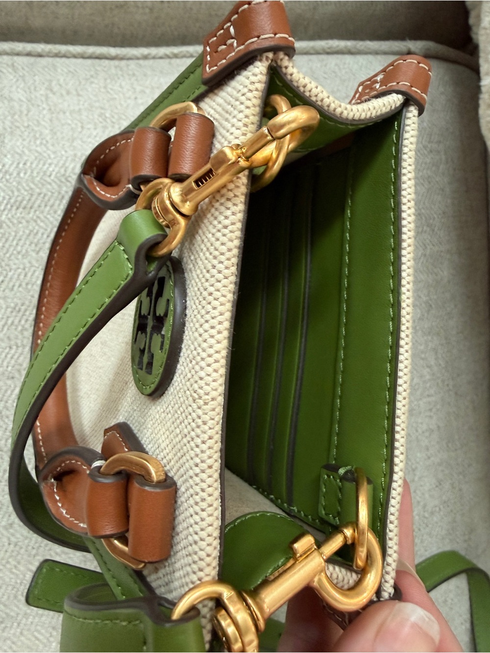 Tory Burch Green, Brown & Cream Canvas Blake Mini Crossbody - Picture 6 of 11